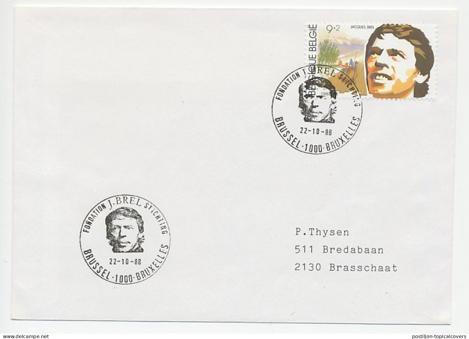 Cover / Postmark Belgium 1988 Jacques Brel - Musique
