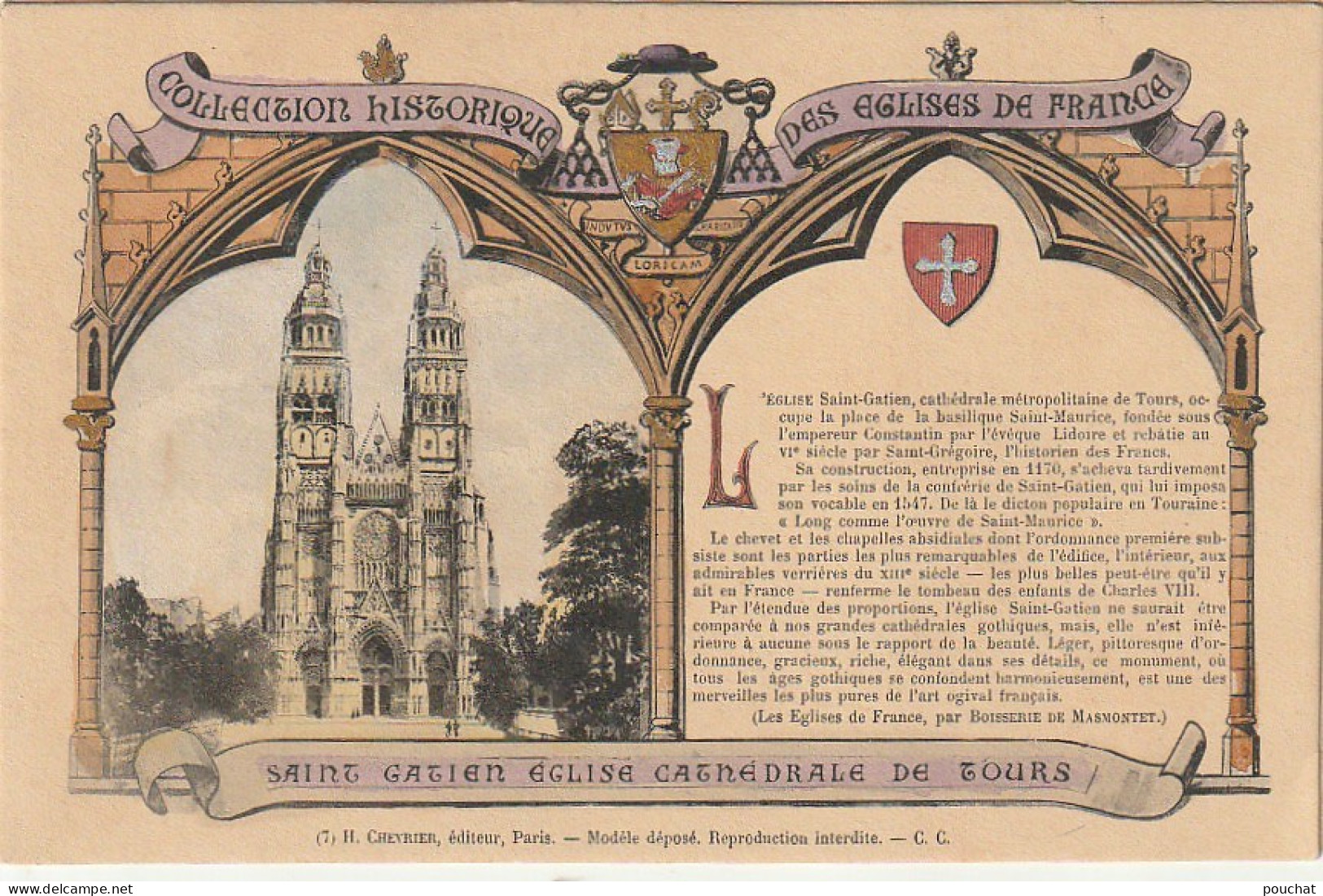 ZY 56-(37) COLLECTION HISTORIQUE DES EGLISES DE FRANCE - SAINT GATIEN EGLISE CATHEDRALE DE TOURS - CARTE COLORISEE - Churches & Cathedrals