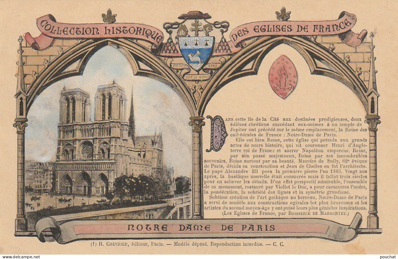 ZY 56-(75) COLLECTION HISTORIQUE DES EGLISES DE FRANCE - NOTRE DAME DE PARIS - CARTE COLORISEE - 2 SCANS - Kerken En Kathedralen