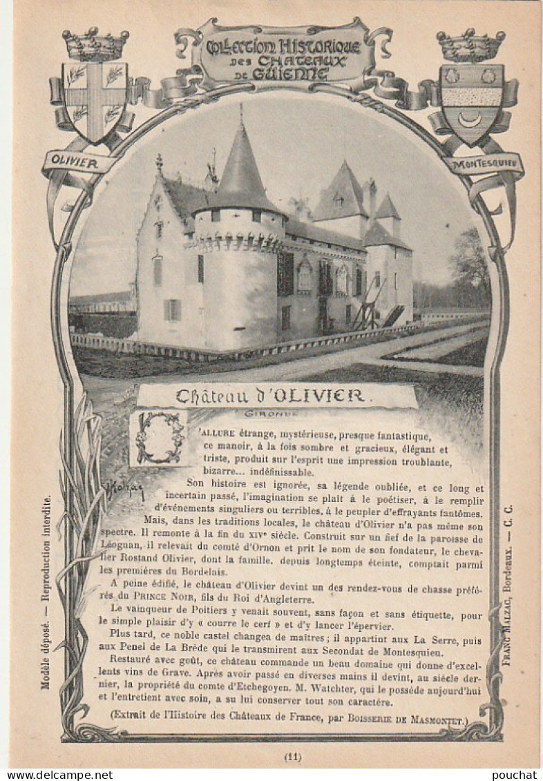 ZY 56-(33) COLLECTION HISTORIQUE DES CHATEAUX DE FRANCE - CHATEAU D' OLIVIER - 2 SCANS - Châteaux