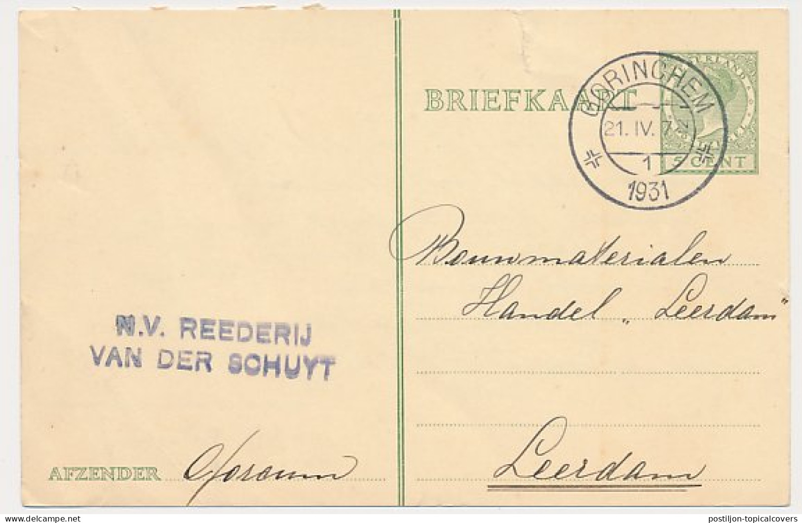 Firma Briefkaart Gorinchem 1931 - Reederij Van Der Schuyt - Non Classés