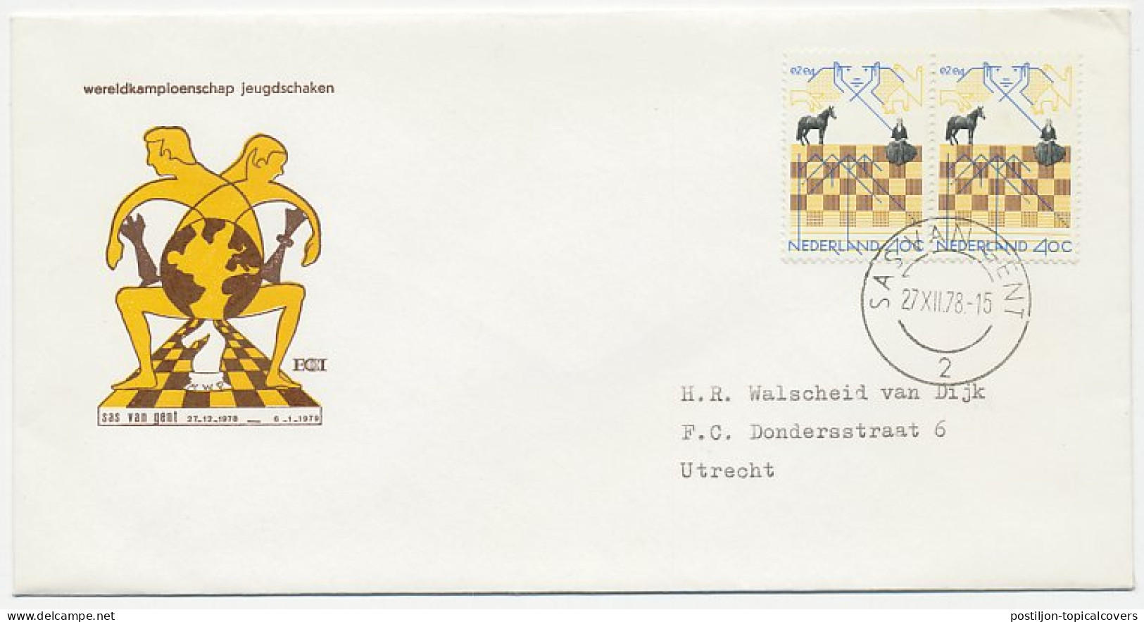 Cover / Postmark Netherlands 1978 World Championship Youth Chess - Unclassified