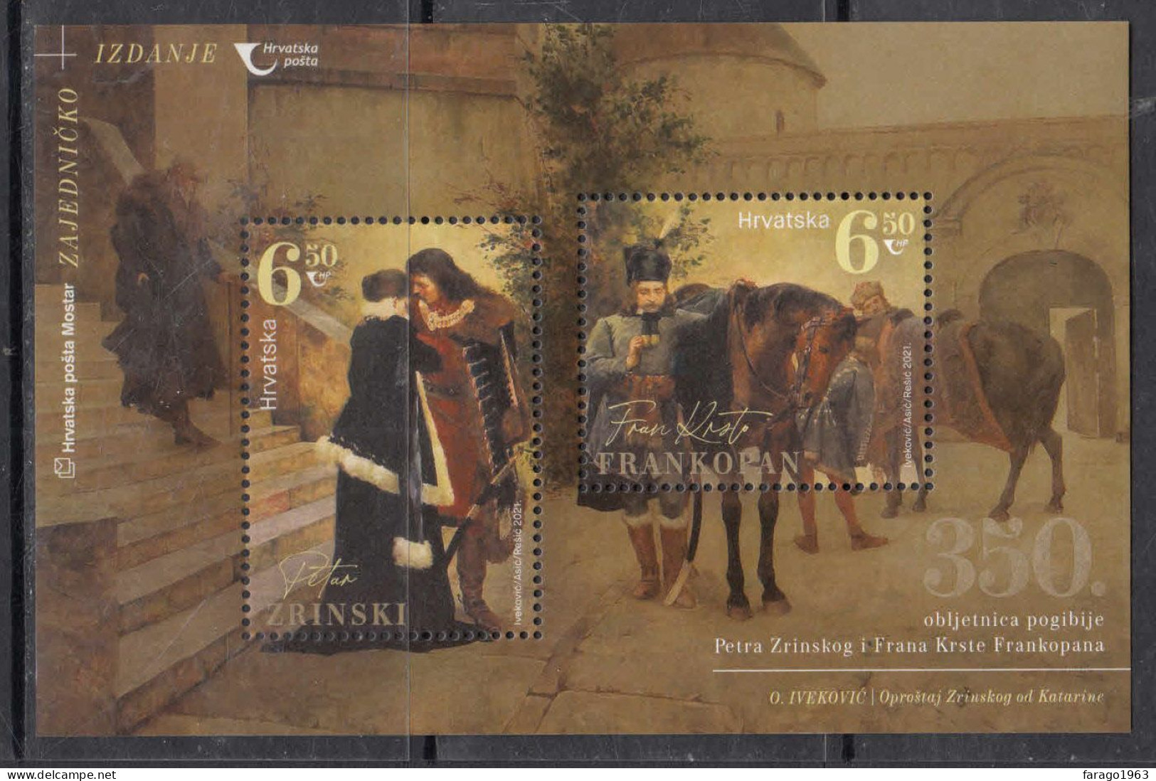 2021 Croatia Frankopan Art Paintings Horses GOLD Souvenir Sheet MNH @ BELOW FACE VALUE - Croacia