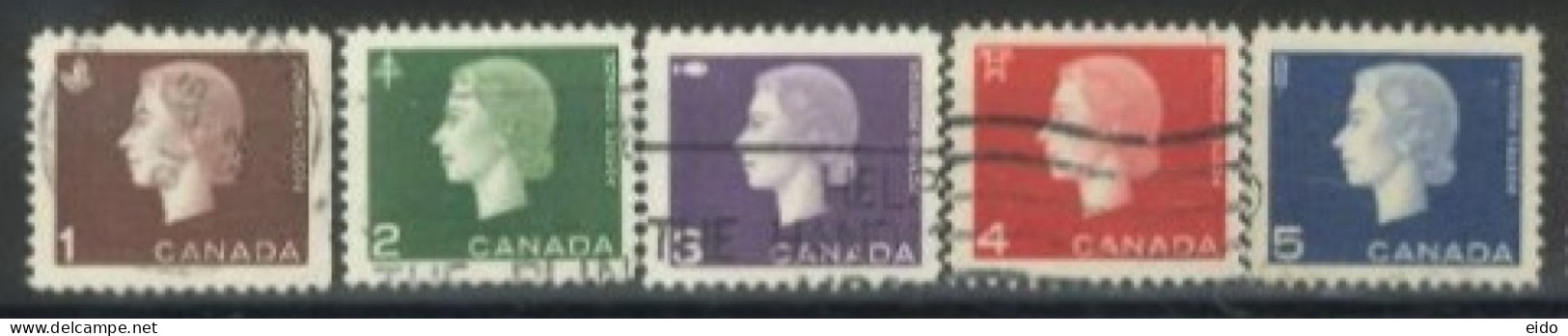 CANADA - 1962, QUEEN ELIZABETH II STAMPS & DIFFERENT SYMBOLS COMPLETE SET OF 5, USED. - Used Stamps