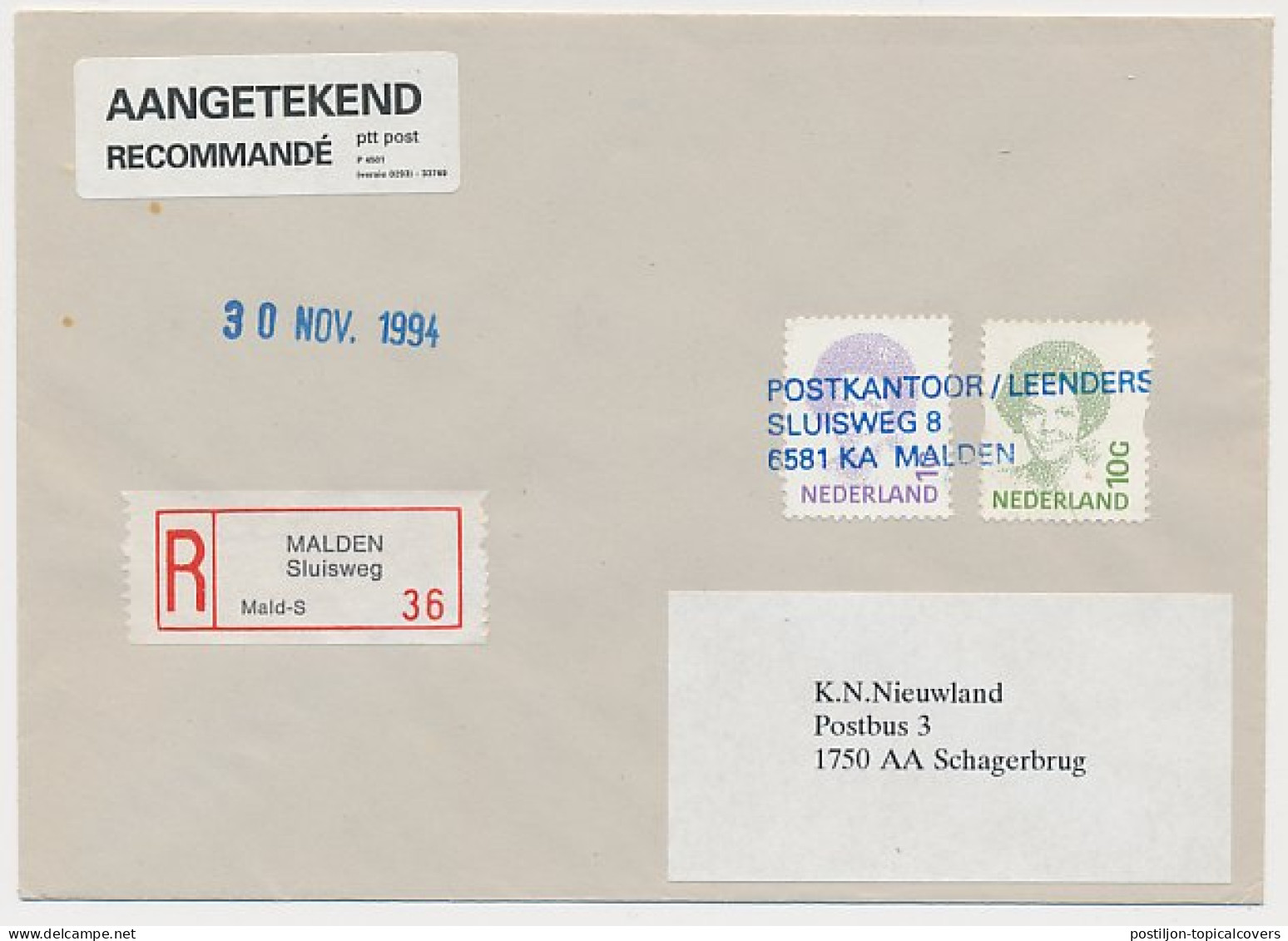 MoPag / Mobiel Postagentschap Aangetekend Malden 1994 - Unclassified