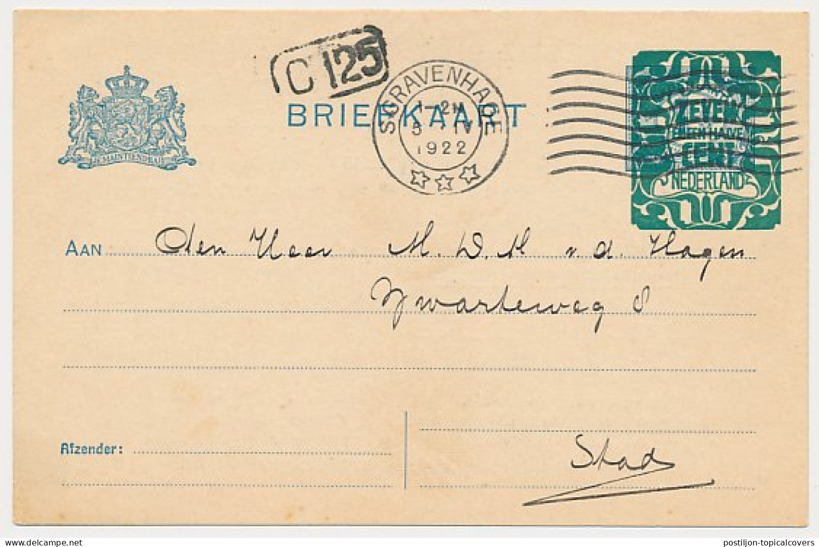 Briefkaart G. DW163-II-a - Duinwaterleiding S-Gravenhage 1922 - Ganzsachen