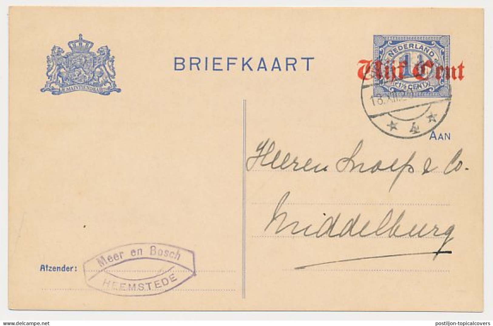 Briefkaart / V-kaart G. V78-I-B Heemstede - Middelburg 1920 - Material Postal