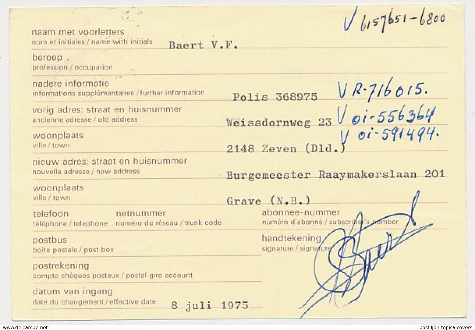Verhuiskaart G. 39 Duitsland - Veldpost Utrecht - Uit Buitenland - Material Postal