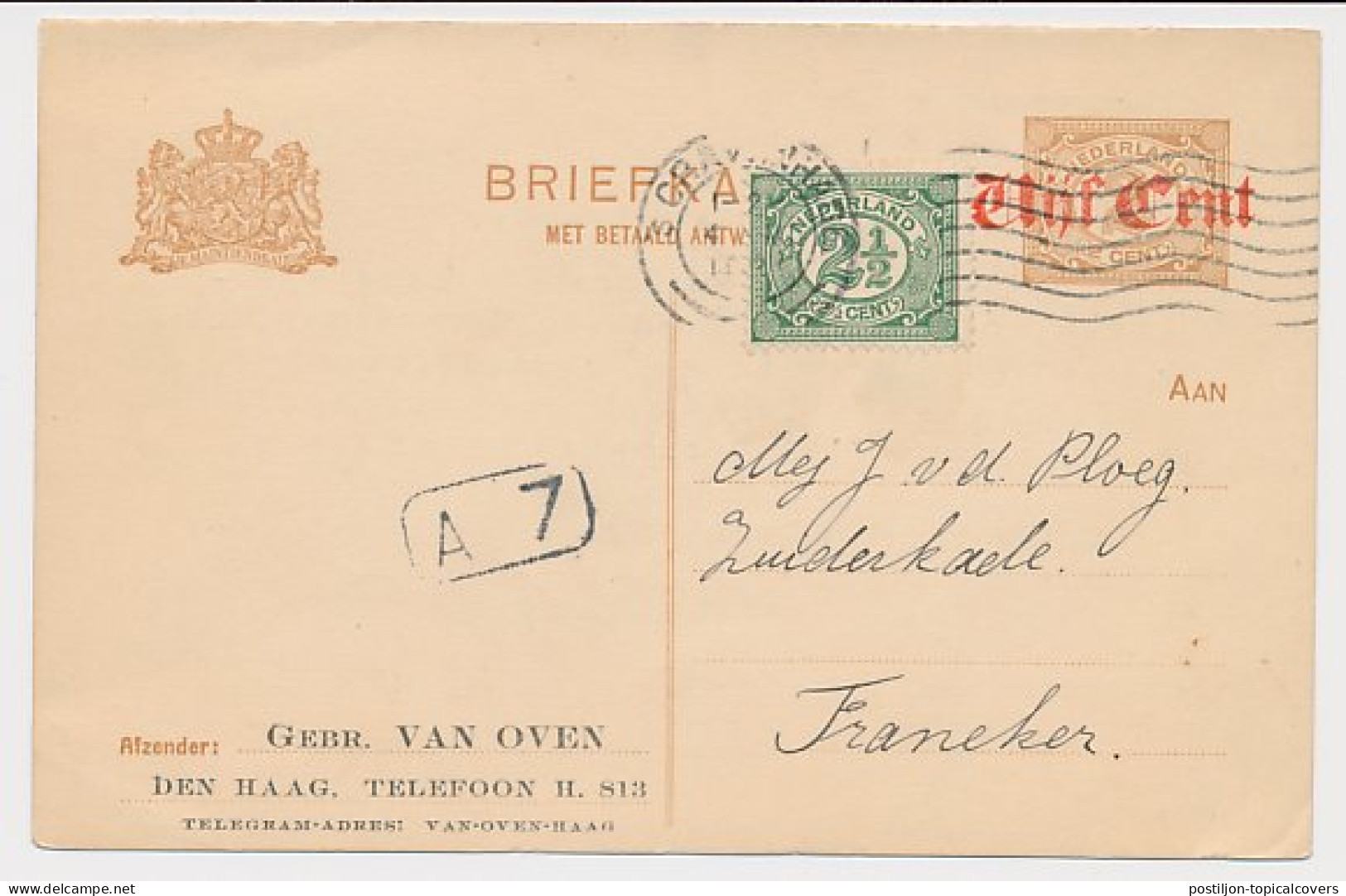 Briefkaart G. 110 Particulier Bedrukt Den Haag 1921 - Material Postal