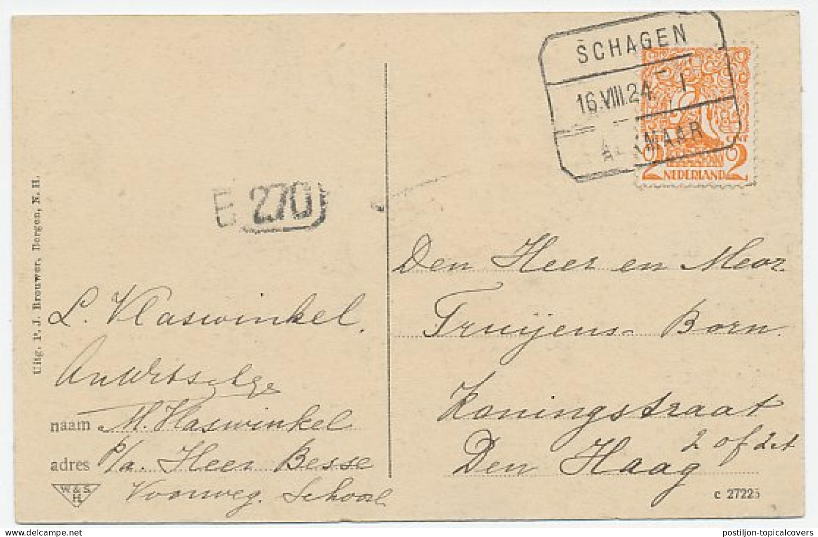 Treinblokstempel : Schagen - Alkmaar I 1924 - Non Classés