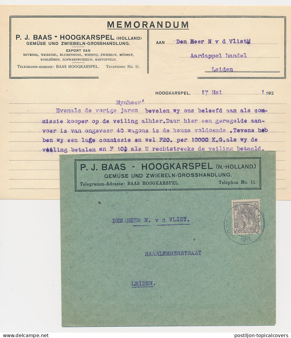 Envelop / Memorandum Hoogkarspel 1921 - Groentenhandel - Zonder Classificatie