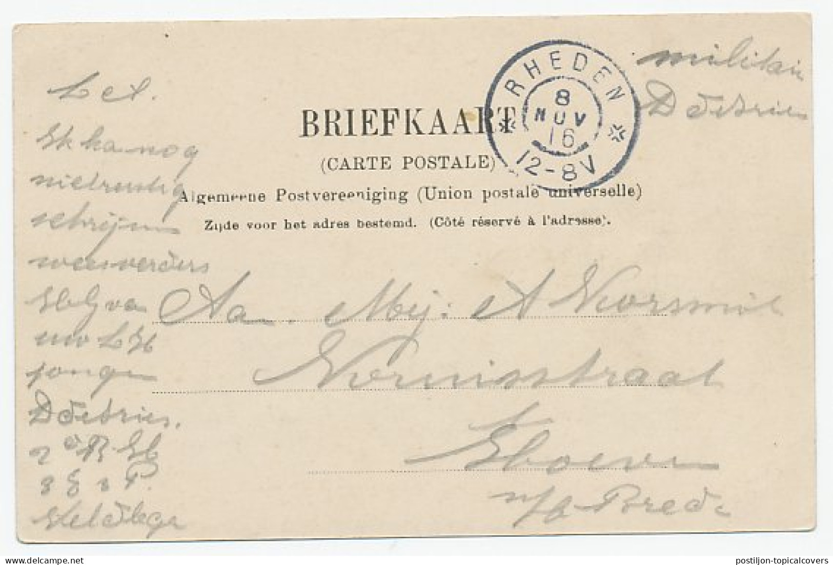 Grootrondstempel Rheden 1916 - Dienst Militair - Non Classés