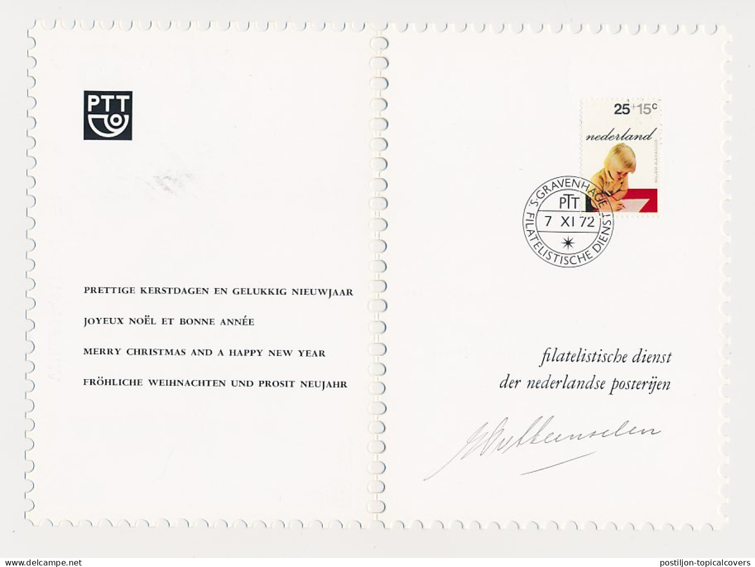 KBK - Filatelistische Dienst 1972 - Handtekening V. Steenselen - Zonder Classificatie