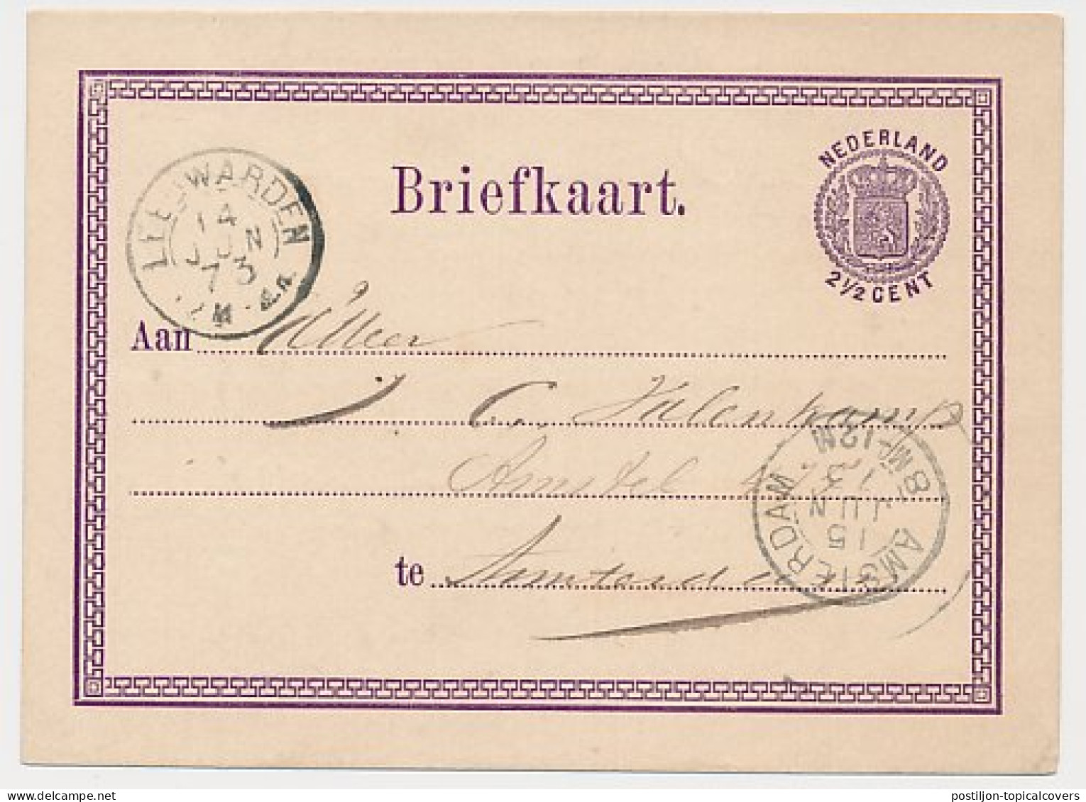 Briefkaart G. 3 Particulier Bedrukt Leeuwarden 1873 - Ganzsachen