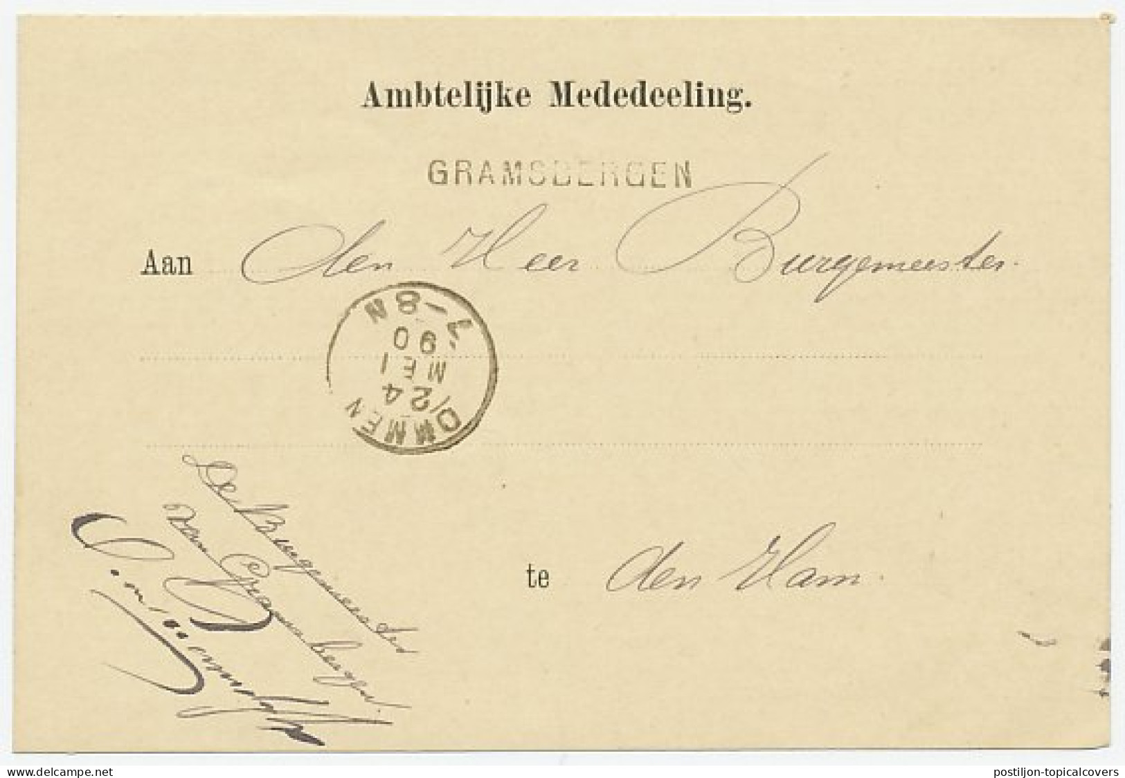 Naamstempel Gramsbergen 1890 - Lettres & Documents