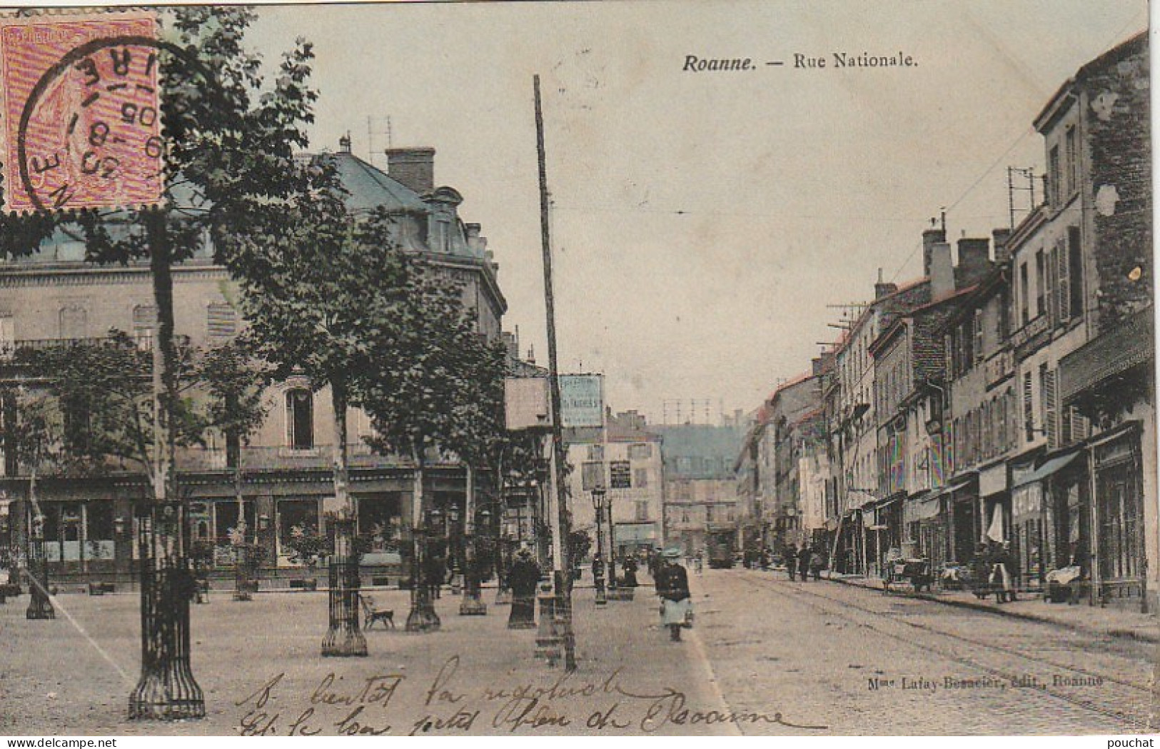 ZY 59-(42) ROANNE - RUE NATIONALE - ANIMATION - COMMERCES - CARTE COLORISEE - 2 SCANS - Roanne