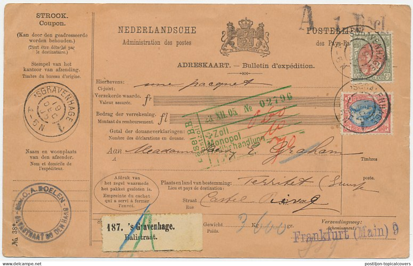 Em. Bontkraag Pakketkaart Den Haag - Zwitserland 1905 - Sin Clasificación