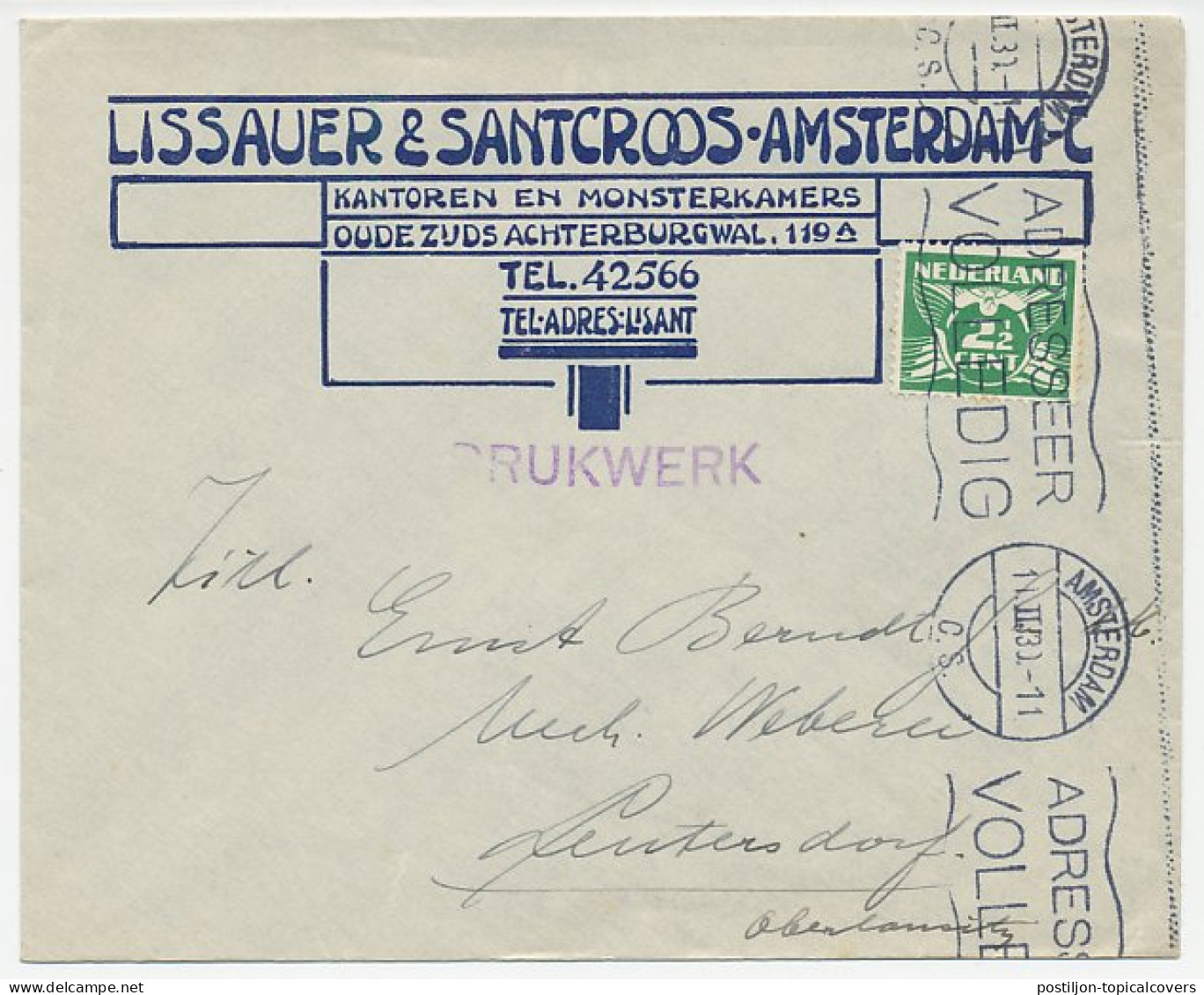 Firma Envelop Amsterdam 1930 - Lissauer & Santcroos - Non Classés