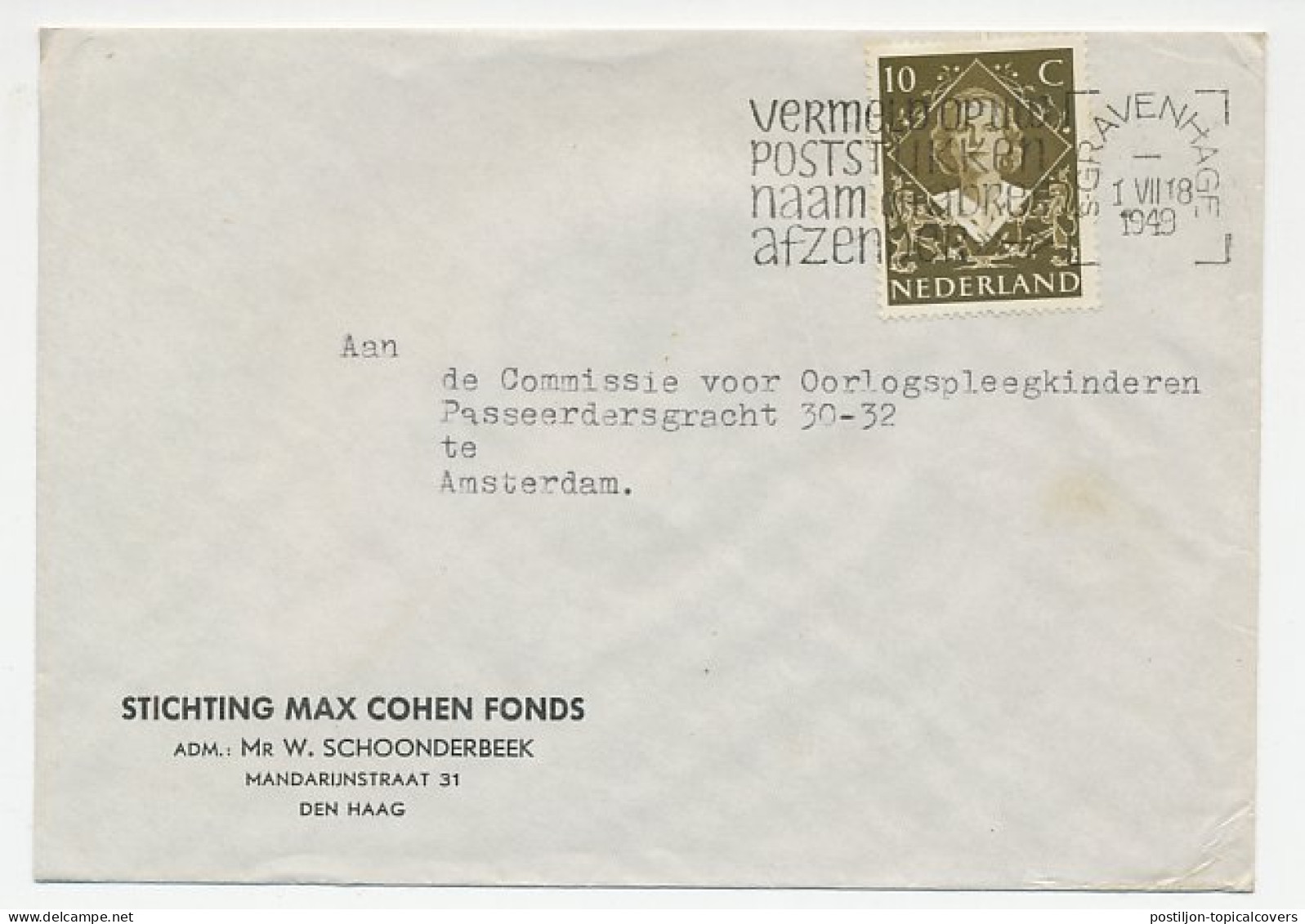 Envelop Den Haag 1949 - Stichting Max Cohen - Sin Clasificación
