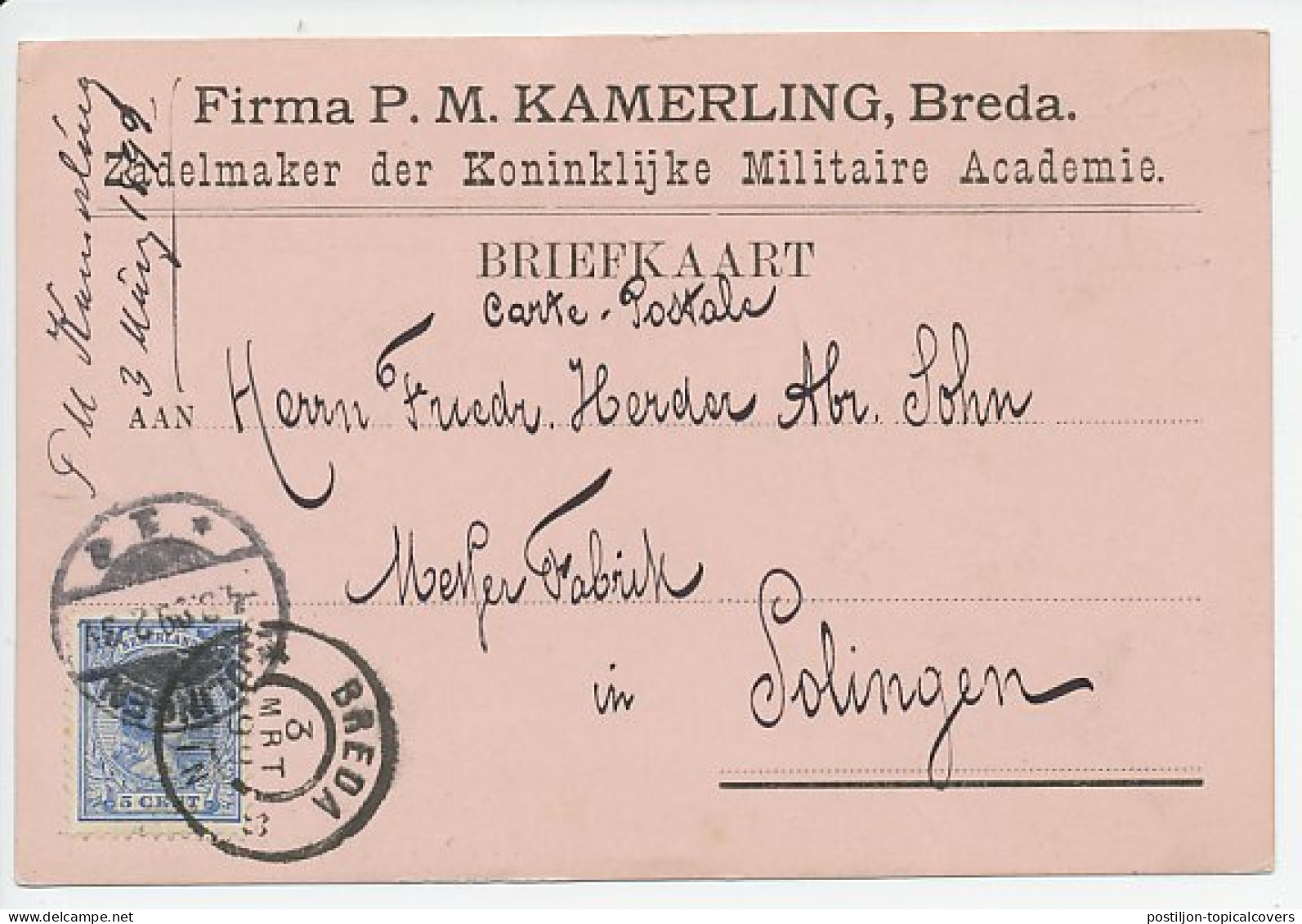 Firma Briefkaart Breda 1899 - Zadelmaker KMA / Paard - Sin Clasificación