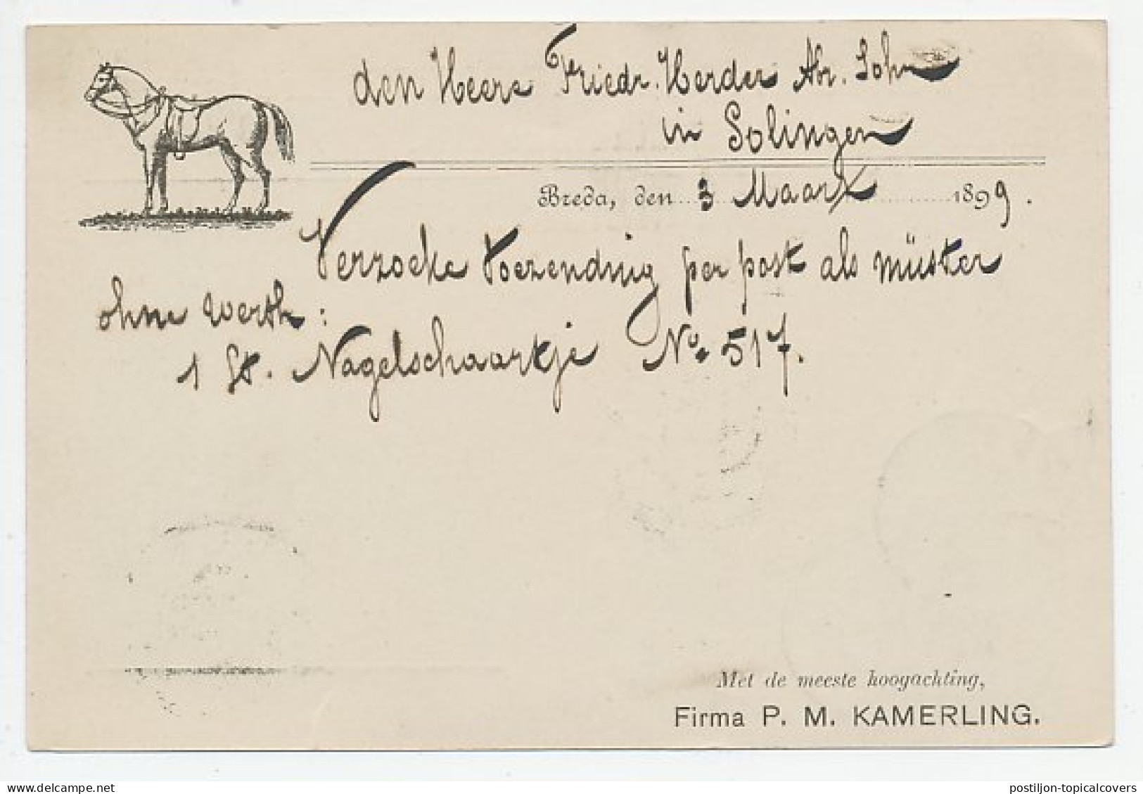 Firma Briefkaart Breda 1899 - Zadelmaker KMA / Paard - Sin Clasificación