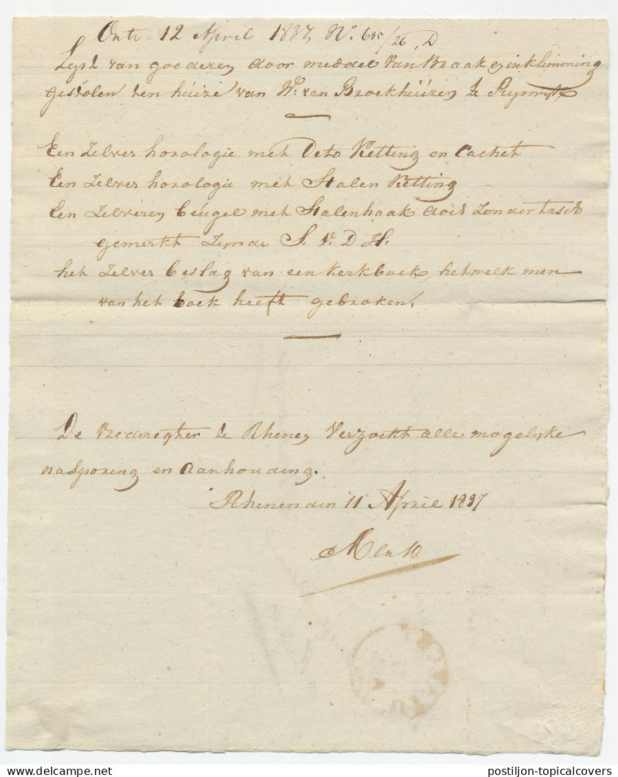 Distributiekantoor Rhenen - Utrecht - Amerongen 1837 - ...-1852 Precursores