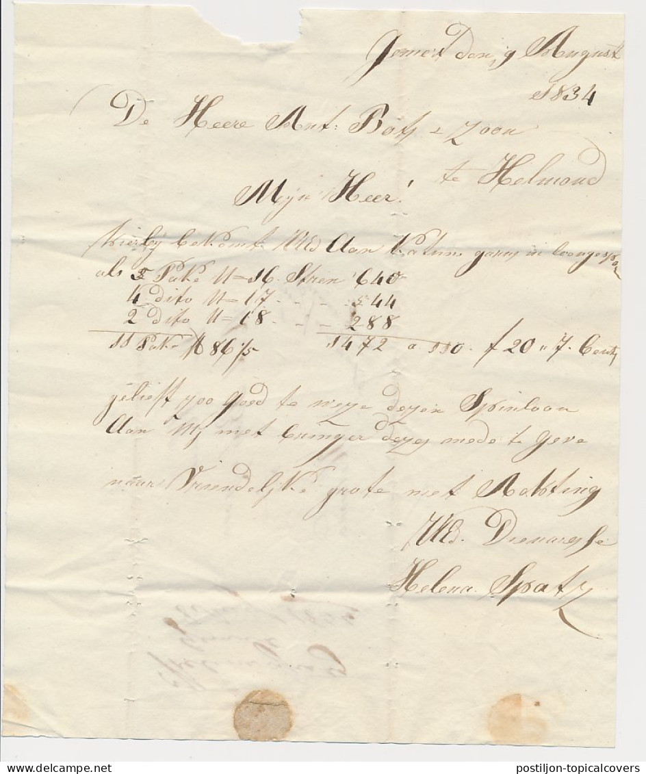 Gemert - Helmond 1834 - Begeleidingsbrief - ...-1852 Precursores