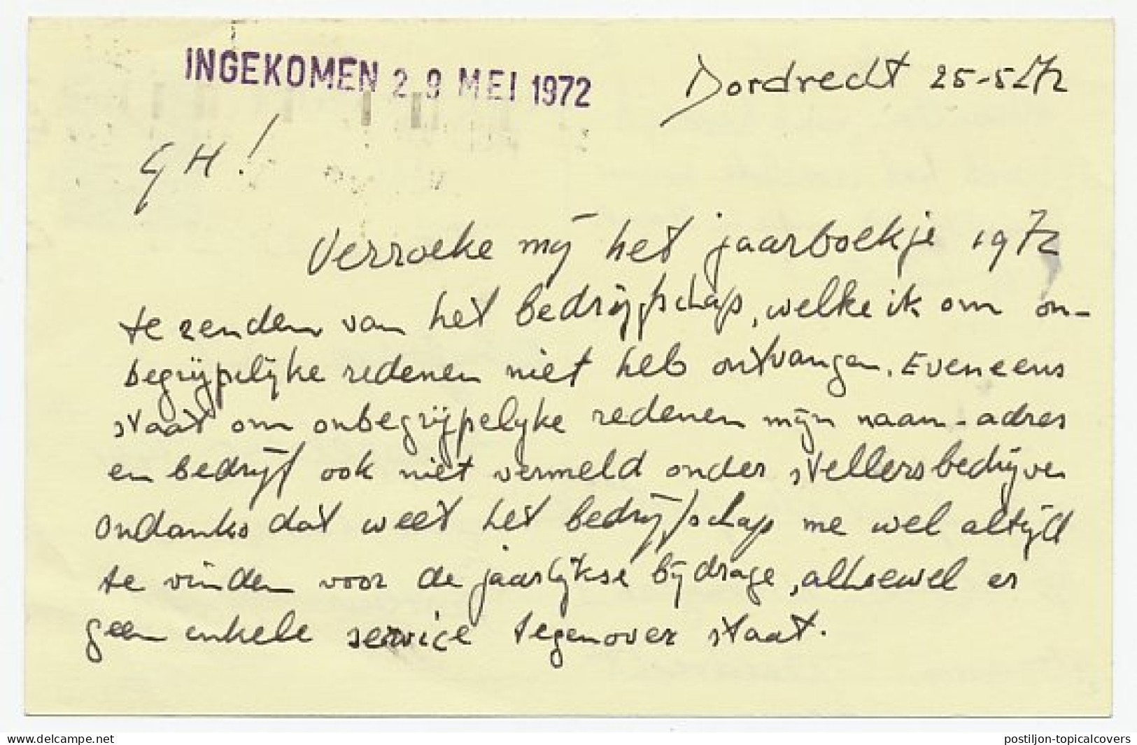 Briefkaart G. 343 A / Bijfrankering Rotterdam - Den Haag 1972 - Ganzsachen