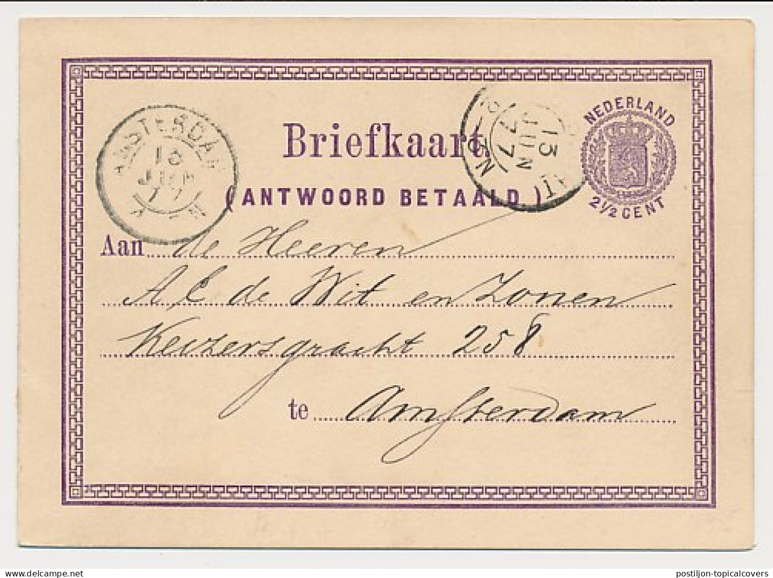 Briefkaart G. 2 Utrecht - Amsterdam 1877 - Material Postal