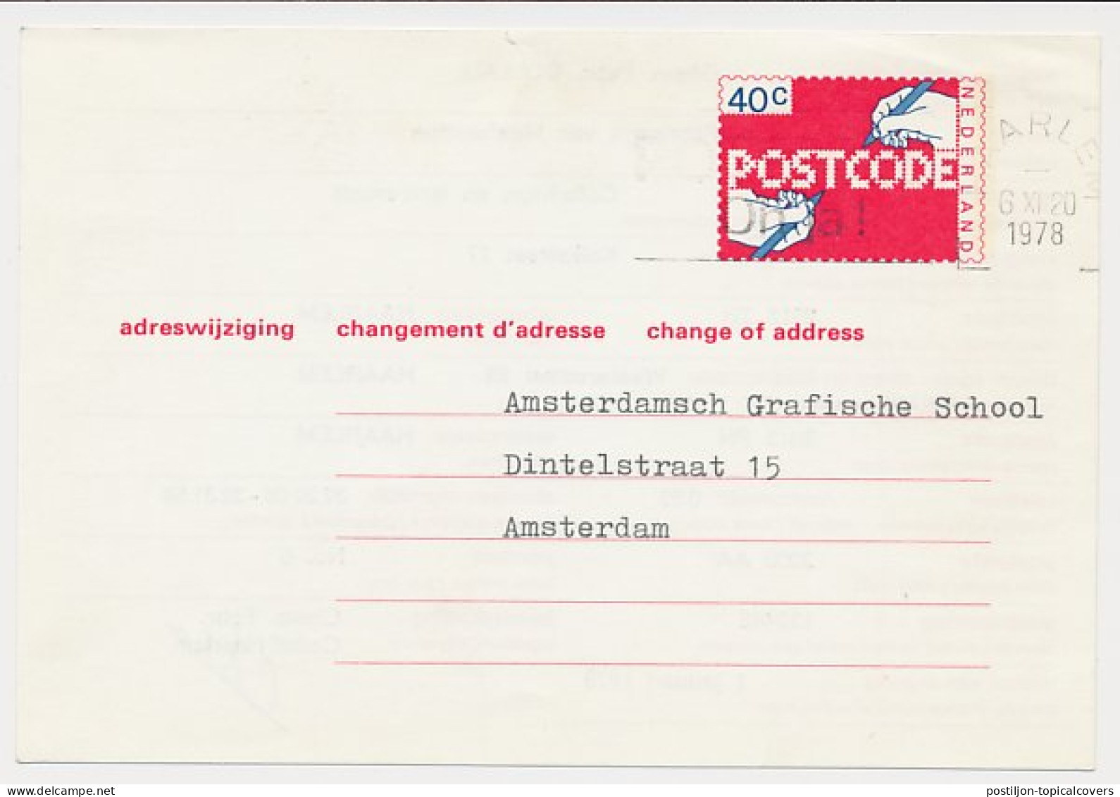 Verhuiskaart G. 44 Particulier Bedrukt Haarlem 1979 - Material Postal