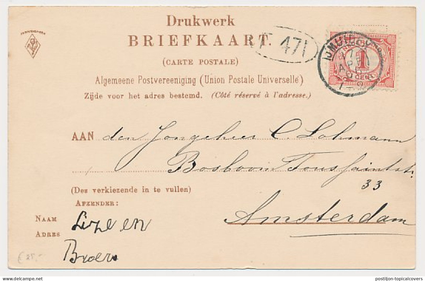 Kleinrondstempel IJmuiden 1906 - Pbk. Engelsche Vloot  - Zonder Classificatie