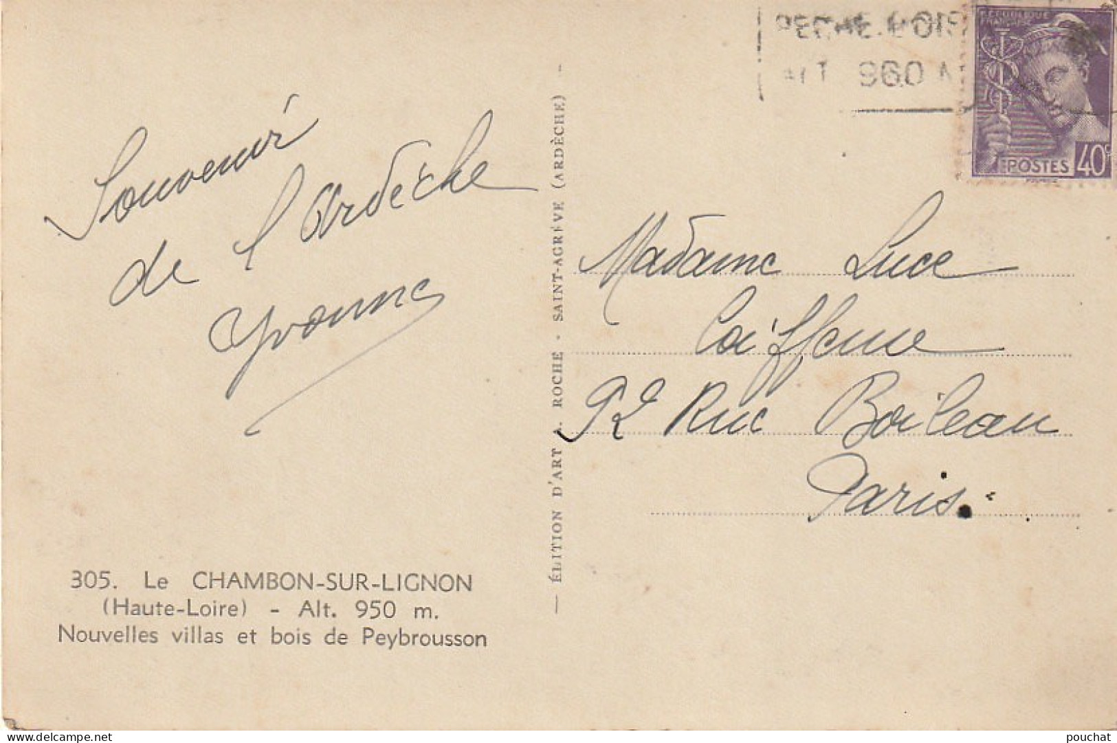 ZY 60-(43) LE CHAMBON SUR LIGNON - NOUVELLES VILLAS ET BOIS DE PEYBROUSSON - LABOUR - 2 SCANS - Le Chambon-sur-Lignon