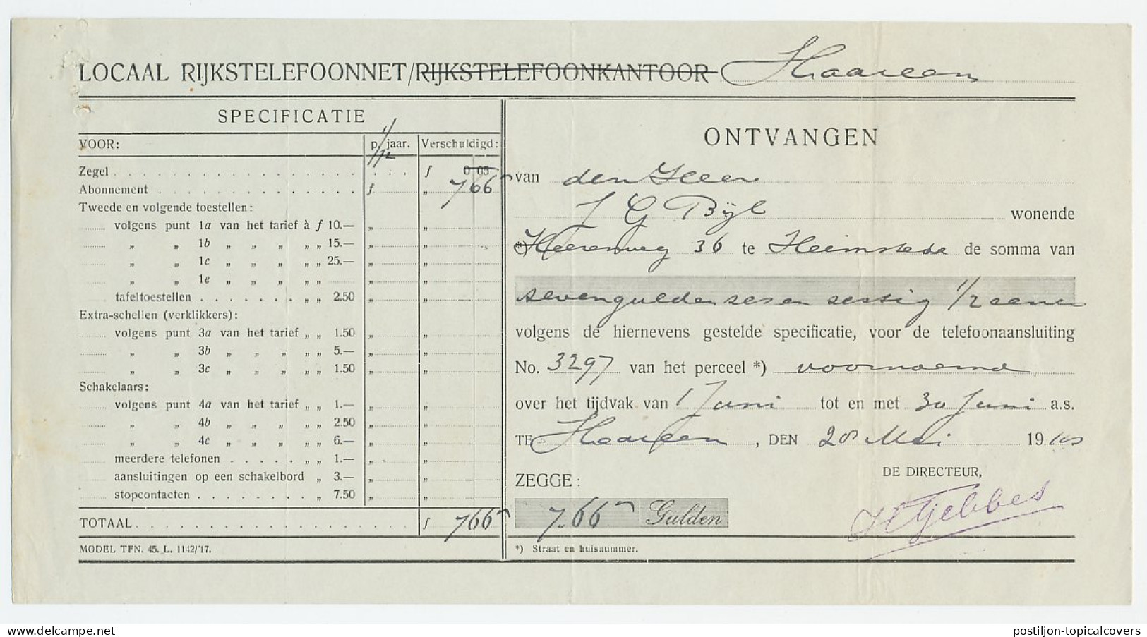 Haarlem 1918 - Kwitantie Rijkstelefoon  - Zonder Classificatie