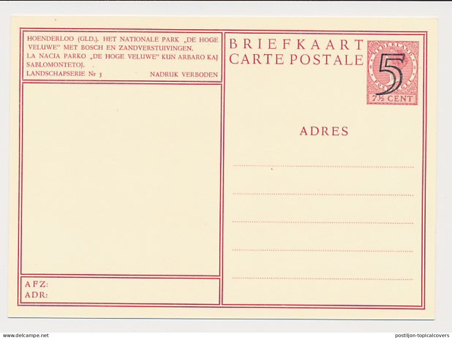 Briefkaart G. 287 C - Hoenderloo - Postwaardestukken