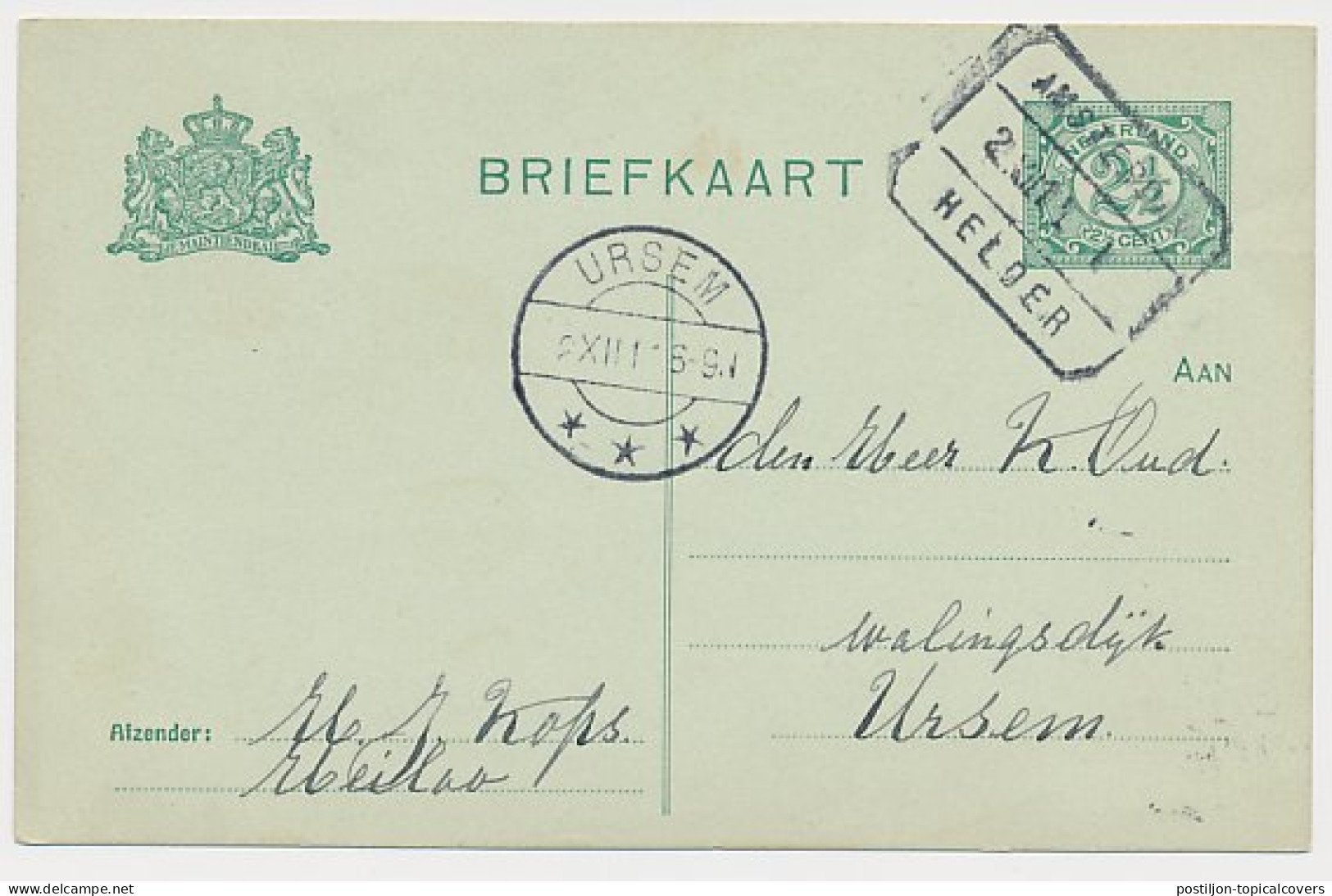 Treinblokstempel : Amsterdam - Helder I 1911 ( Heiloo ) - Zonder Classificatie
