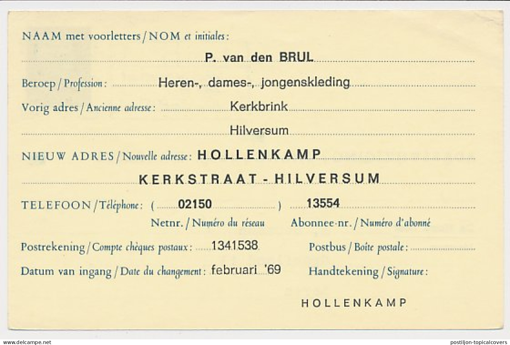 Verhuiskaart G. 35 Particulier Bedrukt Amsterdam 1969 - Material Postal