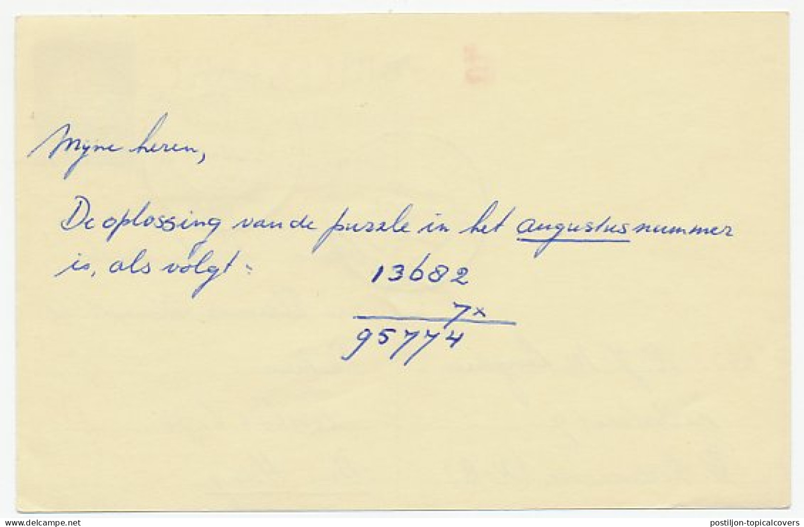 Briefkaart G. 325 / Bijfrankering St. Oedenrode - Den Haag 1964 - Ganzsachen