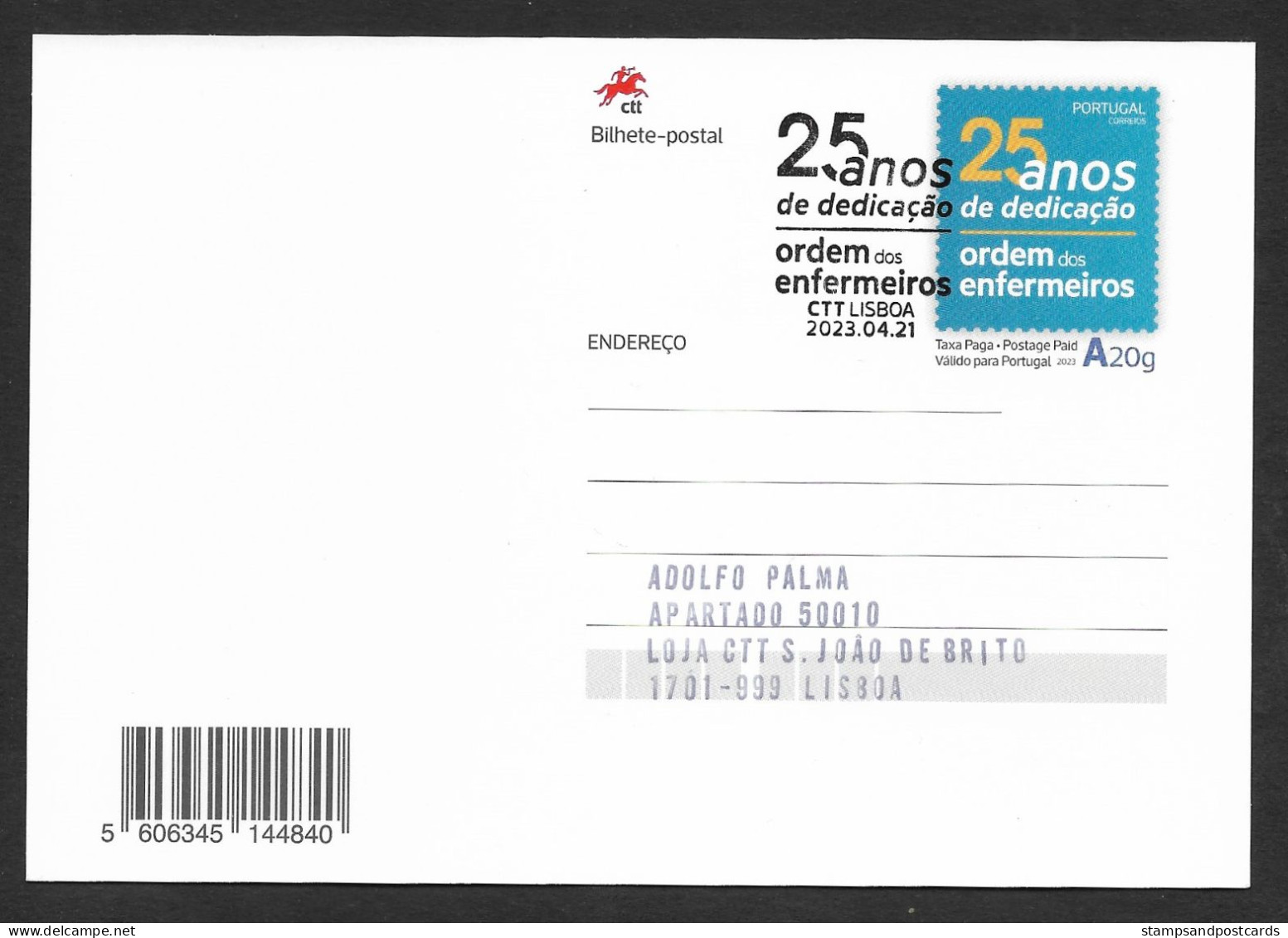 Portugal Entier Postal 2023 Ordre Des Infirmières 25 Ans Cachet Stationery Order Of Nurses 25 Years Pmk Santé Health - Postal Stationery