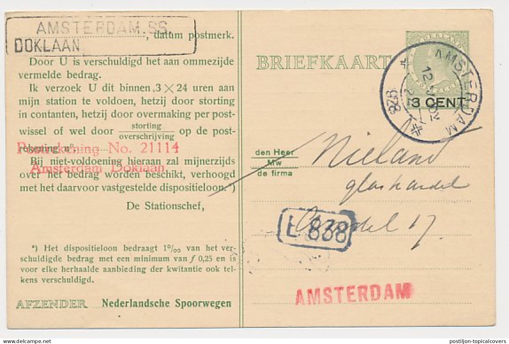 Spoorwegbriefkaart G. PNS216 G - Locaal Te Amsterdam 1928 - Postwaardestukken