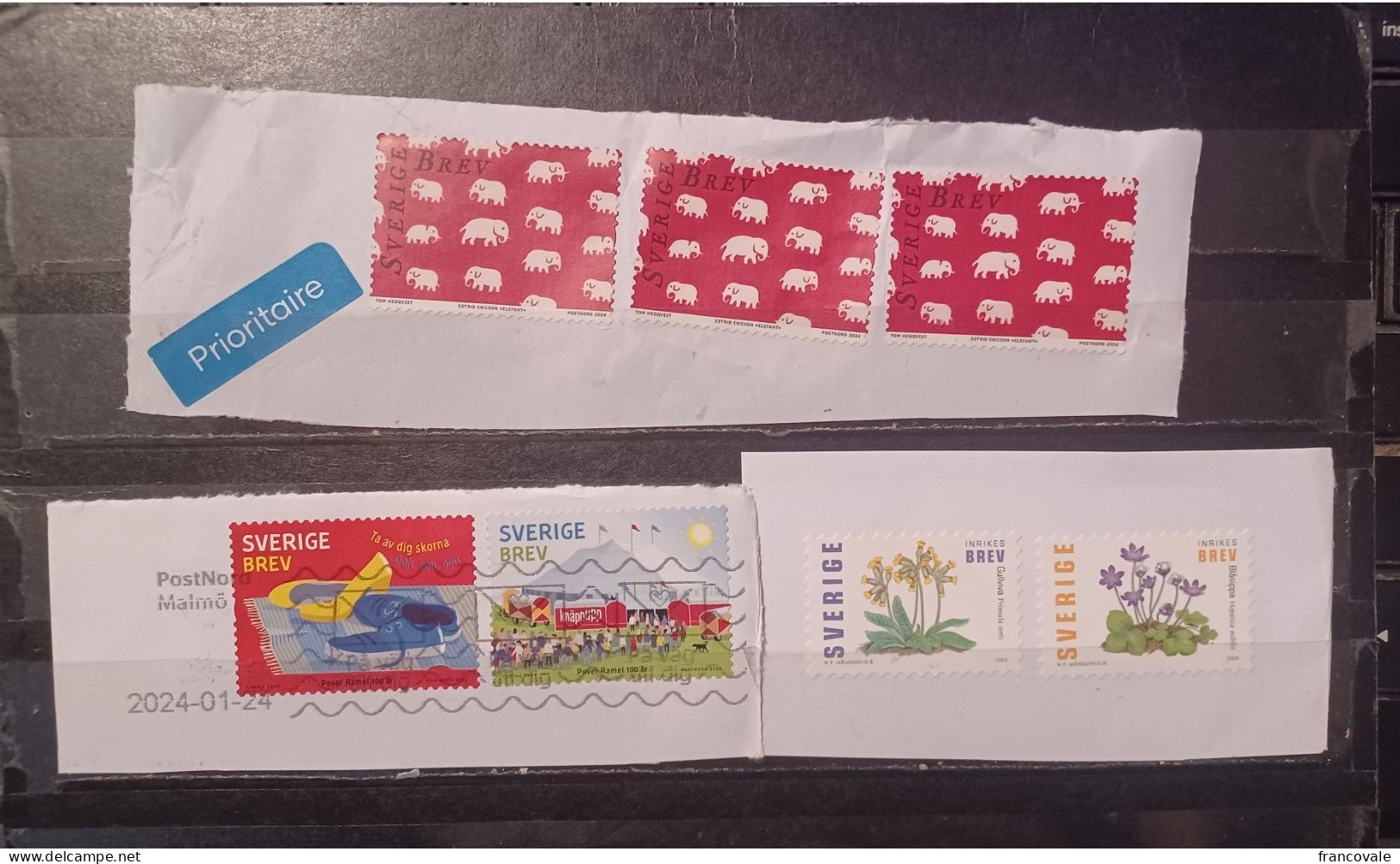 Sweden Svezia Lot 7 Stamps On 3 Fragment Travelled Till 2024 - Oblitérés