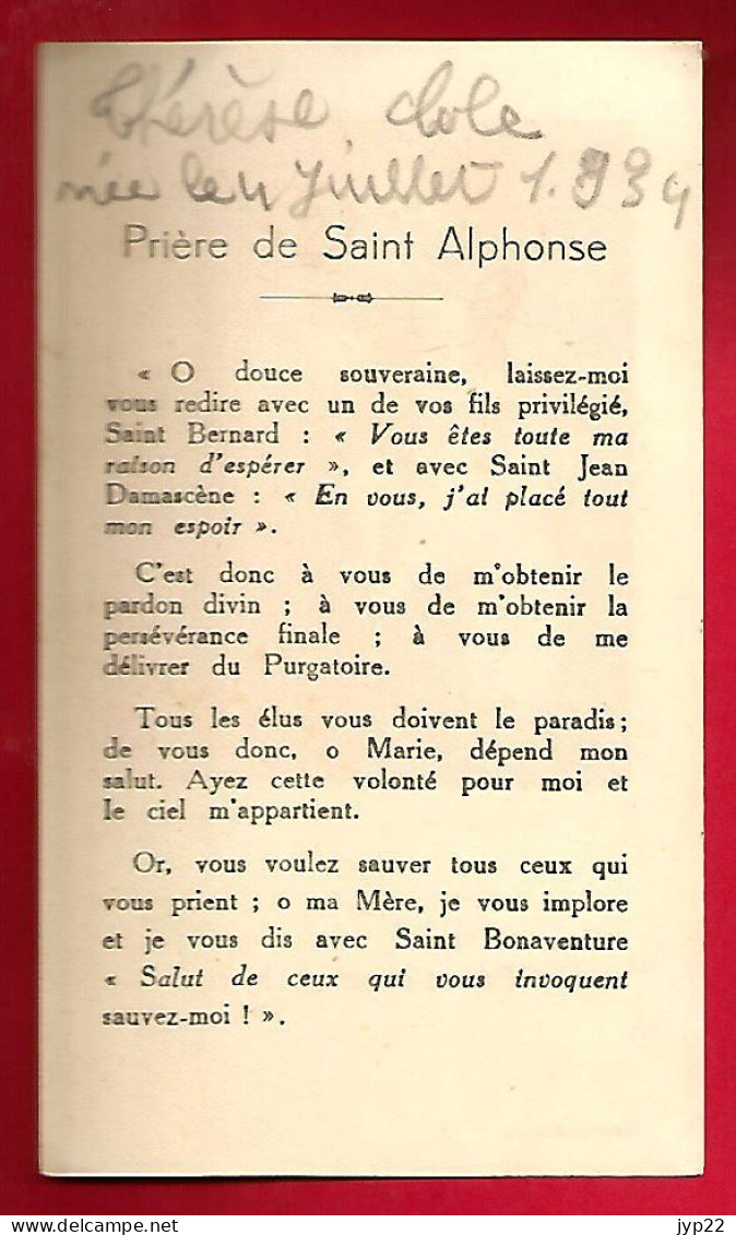 Image Pieuse Notre Dame Des Anges 264 La Bénédiction De Marie Peintre Le Guerchin - Thérèse Cole 4-07-1934 - St Alphonse - Devotieprenten