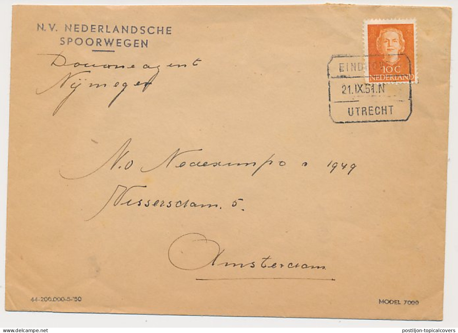 Treinblokstempel : Eindhoven - Utrecht N 1951 ( Nijmegen ) - Non Classés