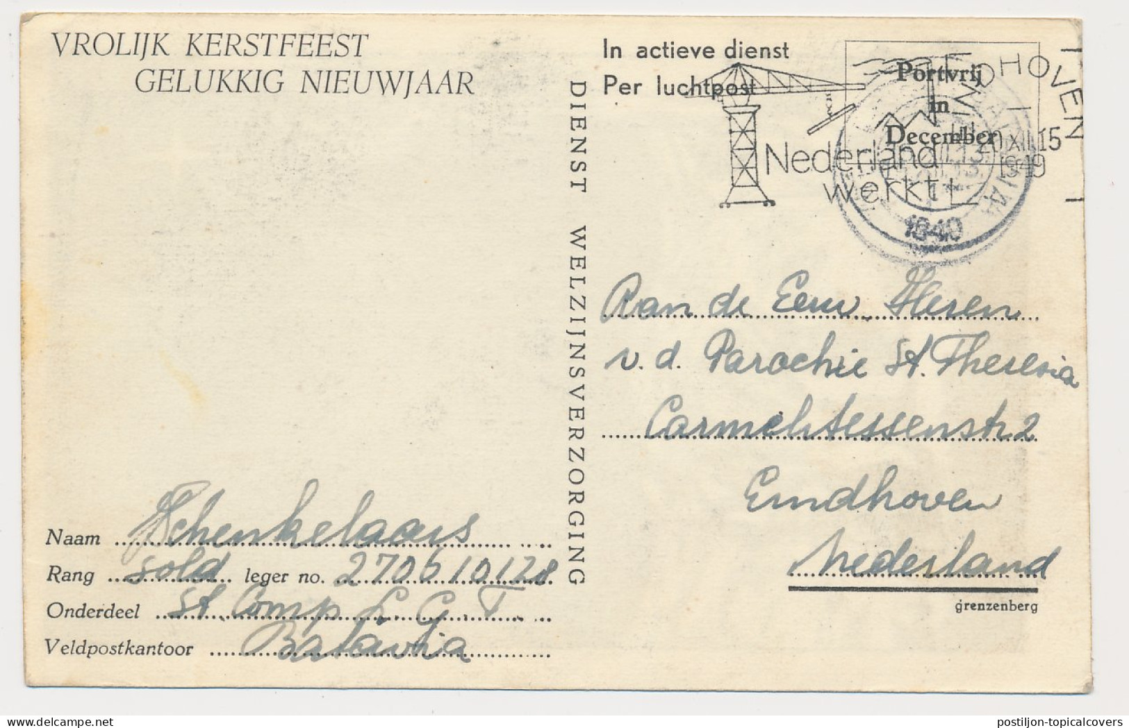O.A.S. Military Postcard Batavia Netherlands Indies 1949 - Niederländisch-Indien