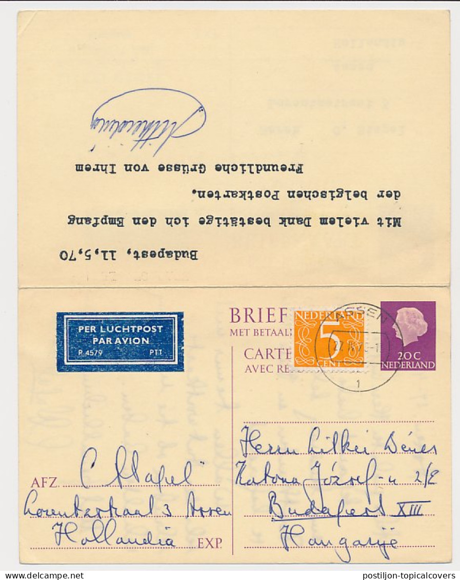 Briefkaart G. 328 Assen - Boedapest - Hongarije 1970 V.v. - Ganzsachen