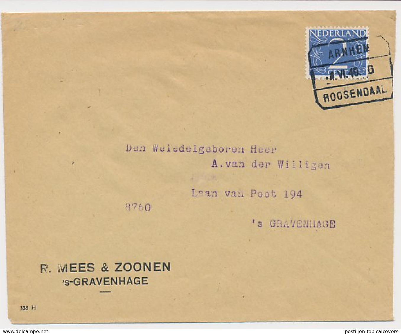 Treinblokstempel : Arnhem - Roosendaal G 1949 - Zonder Classificatie