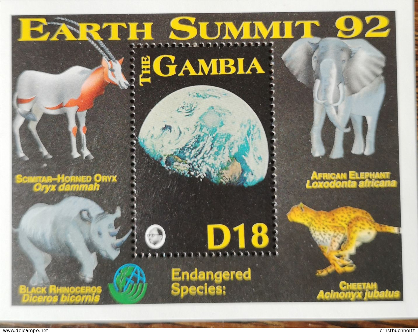 Gambia 1992 Erdgipfel Erdkugel Und Fauna Block 1v** Gepard - Gambia (1965-...)