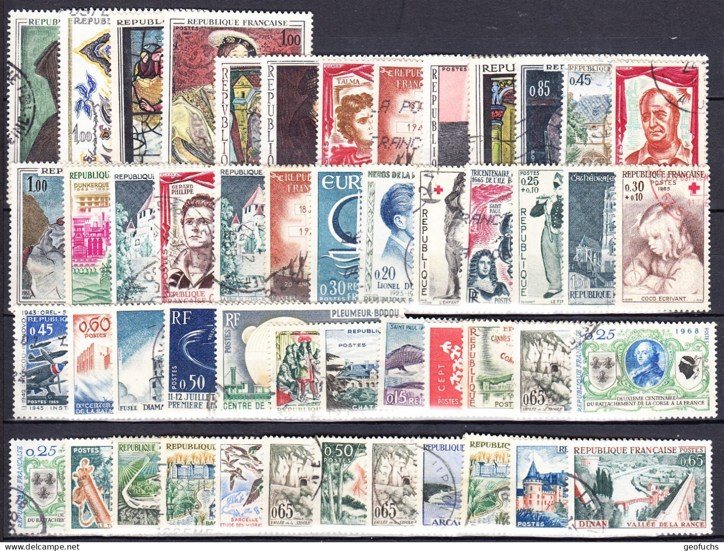 France (1960-69) Lot De 50 Timbres Grands Formats Oblitérés Différents (lot 1) - Collections