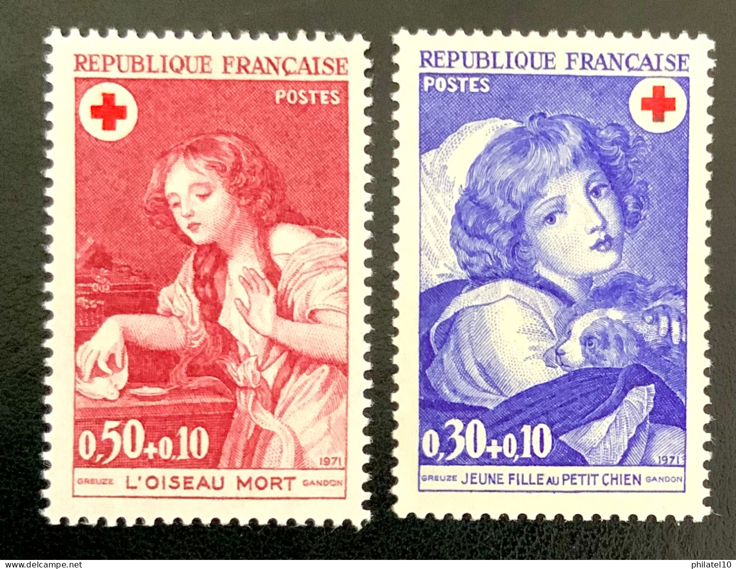 1971 FRANCE N 1700/01 CROIX ROUGE JEUNE FILLE AU PETIT CHIEN ET L’OISEAU ET LA MORT - NEUF** - Unused Stamps