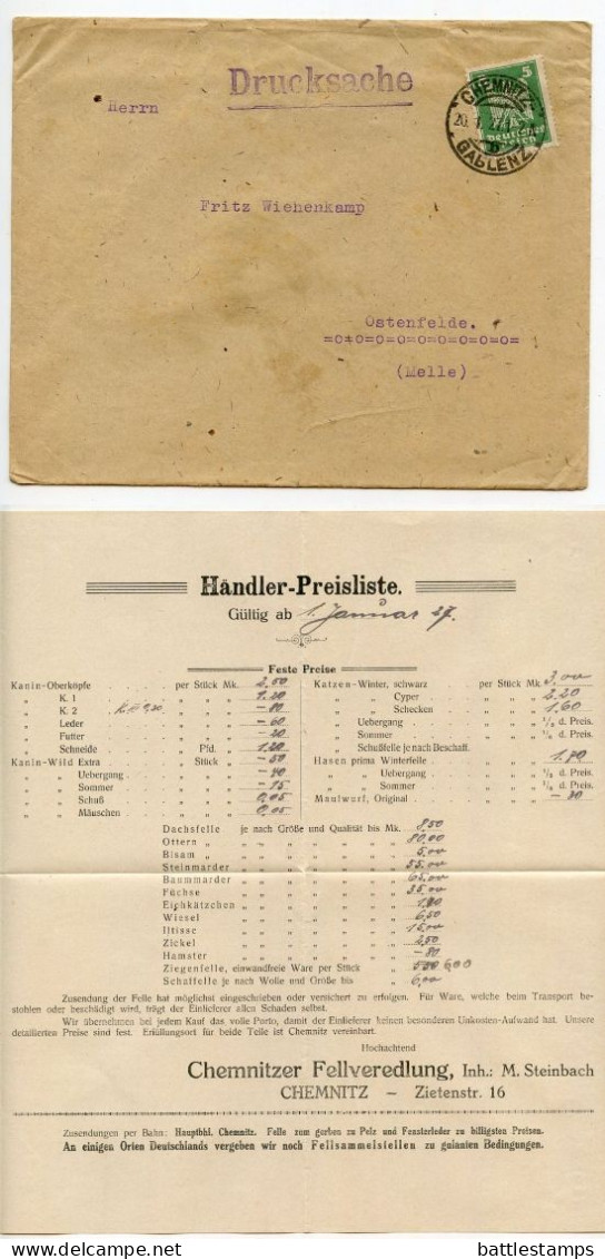 Germany 1927 Cover W/ Document; Chemnitz-Gablenz - Chemnitzer Fellveredlung To Ostenfelde; 5pf. German Eagle - Covers & Documents