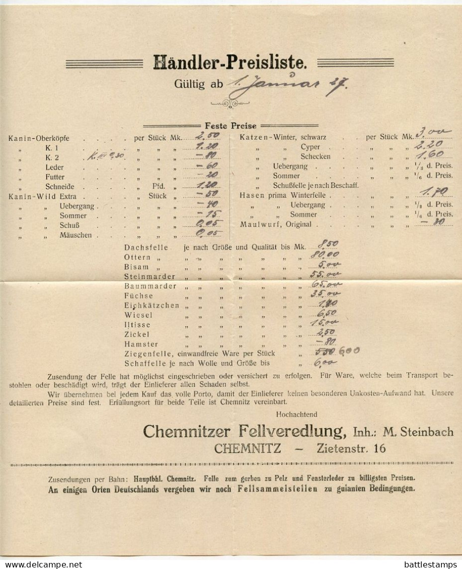 Germany 1927 Cover W/ Document; Chemnitz-Gablenz - Chemnitzer Fellveredlung To Ostenfelde; 5pf. German Eagle - Covers & Documents